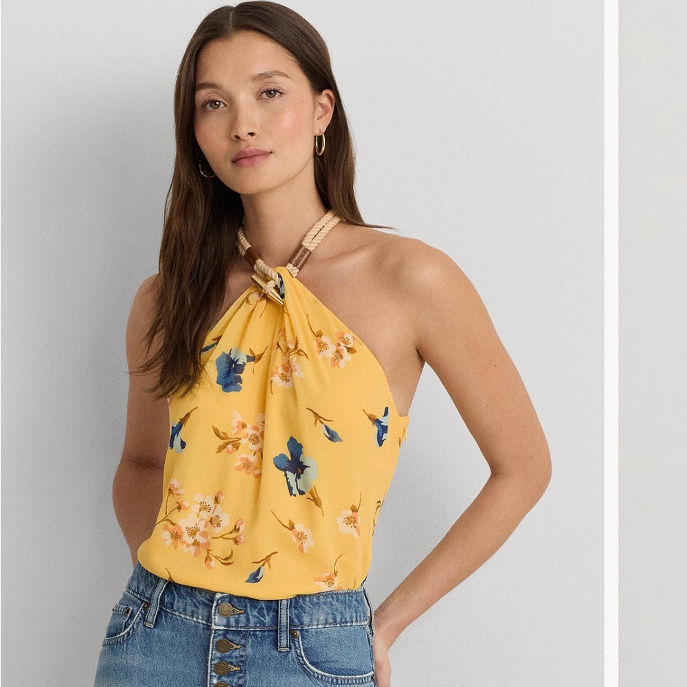 Floral Halter Neck Top - Yellow
